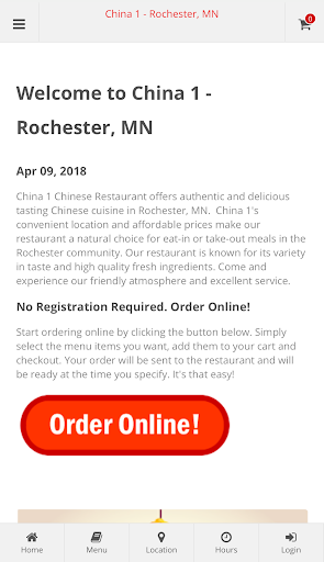 Android application China 1 Rochester, MN Ordering screenshort