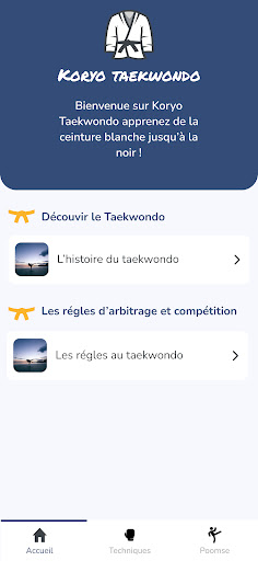 Android application Koryo Taekwondo screenshort