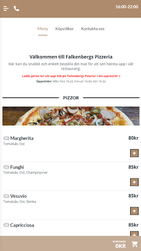 Android application Falkenbergs Pizzeria screenshort