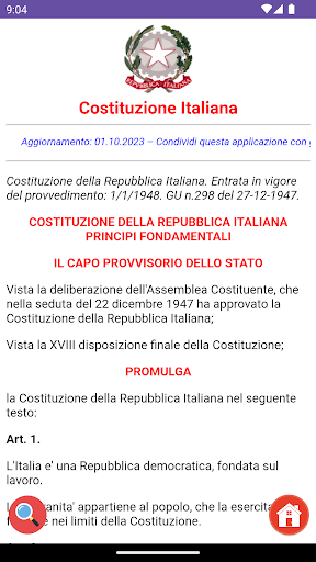 Android application Costituzione Italiana screenshort