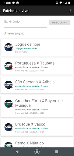 Android application Futebol ao vivo screenshort