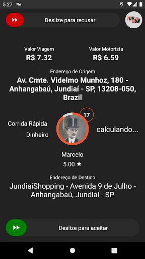 Android application Top Run - Motorista screenshort