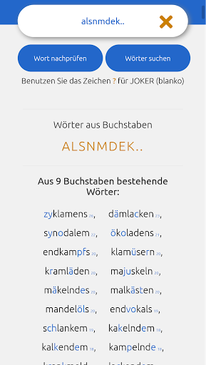 Wörter suchen, Scrabble Hilfe Screen 2