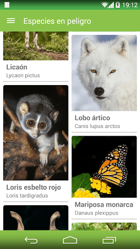 Android application Especies en peligro screenshort