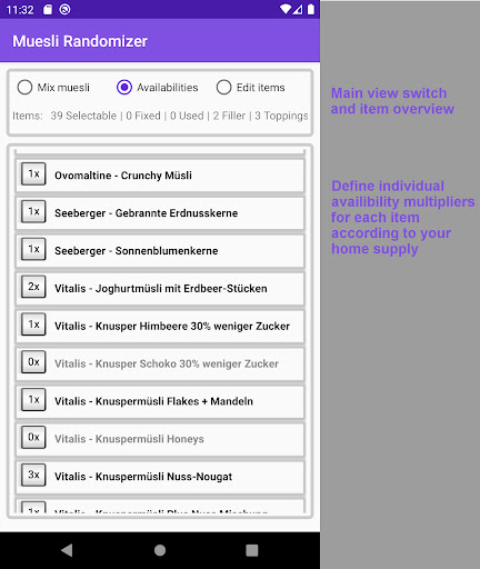 Muesli Randomizer Screen 2