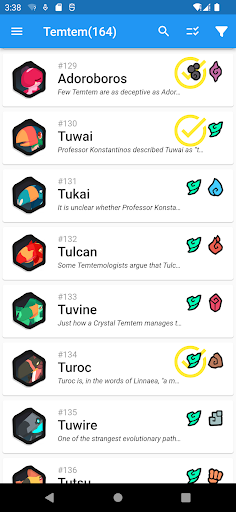 Android application Tempedia - Temtem Encyclopedia screenshort