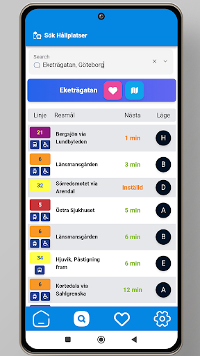 Tidtabell (Västtrafik) Screen 2