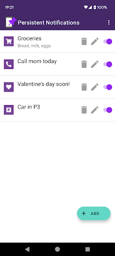 Android application Persistent Notifications screenshort