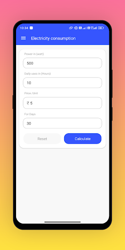 Android application Electricity Costing Calculate screenshort