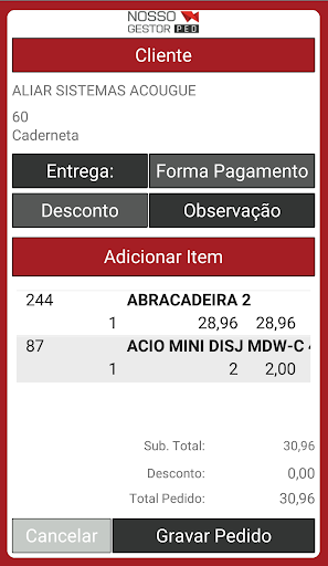 Android application NG Pedido screenshort