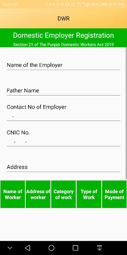 Domestic Workers Registration Screen 2