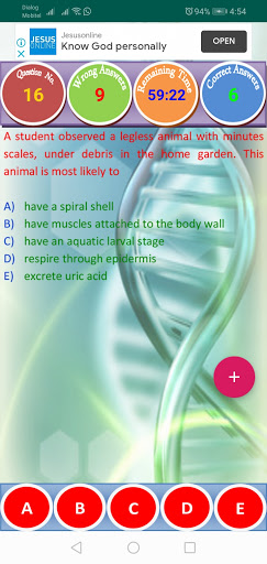 Biology MCQ (Advanced Level) Screen 3