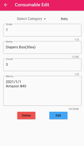 Daily Items Manager Screen 3