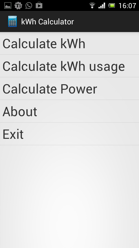 Android application kWh Calculator screenshort