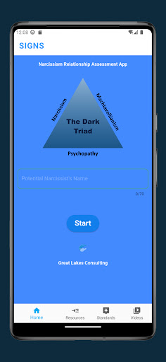 Android application Signs Narcissism Assessment screenshort