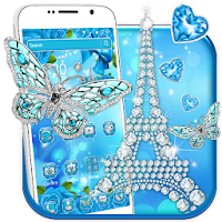 Glitter Blue Butterfly Diamond Eiffel Tower Theme