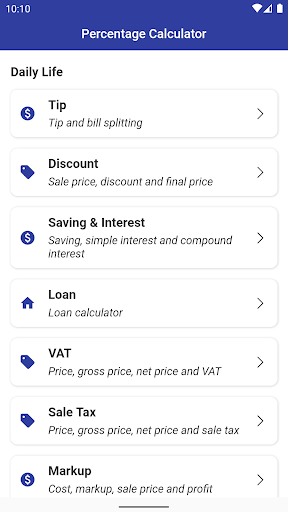 Android application Percentage Calculator screenshort