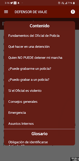 Android application Defensor de Viaje screenshort