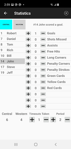 Android application Field Hockey Statistics screenshort