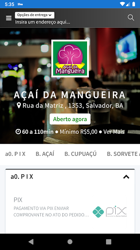 Android application Açaí da Mangueira screenshort