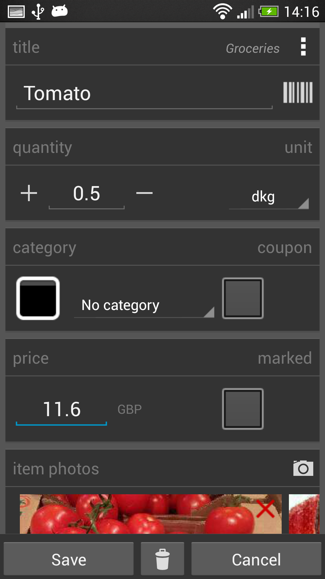 Android application Shopping list license screenshort