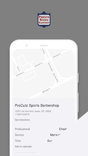 Android application ProCutz Sports Barbershop screenshort