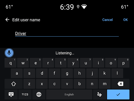 Screenshot of Google Automotive Keyboard