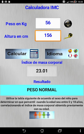 Multilingual BMI calculator Screen 2