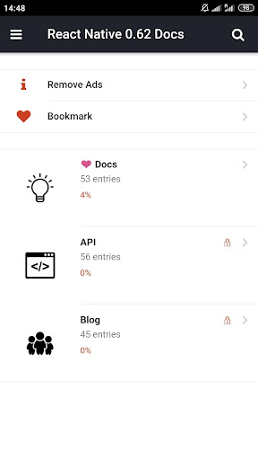 Android application React Native 0.62 Docs screenshort