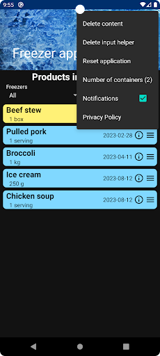 Freezer app Screen 3