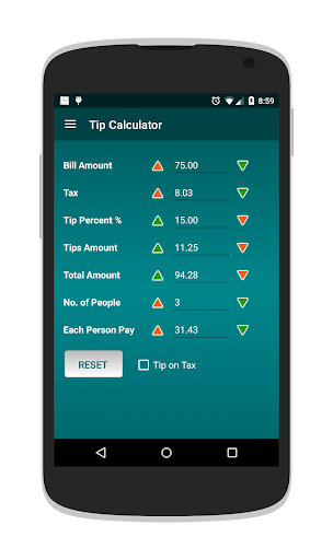 Android application Tip Calculator screenshort