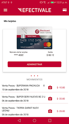 Android application Efectivale Móvil screenshort