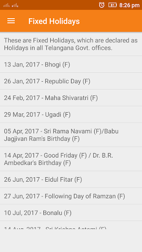 Telangana Holidays Calendar 20 Screen 3