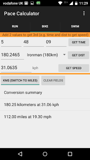 Triathlon Pace Calculator Screen 2