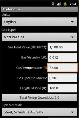 HVAC Pipe Sizer - Gas Low Screen 2