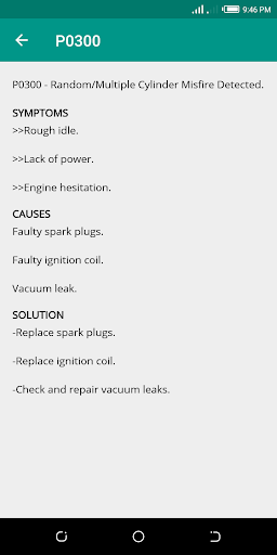 OBD2 Fault Code Info Screen 2