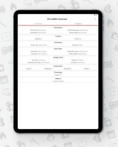 Screenshot of Fire Shift Calendar