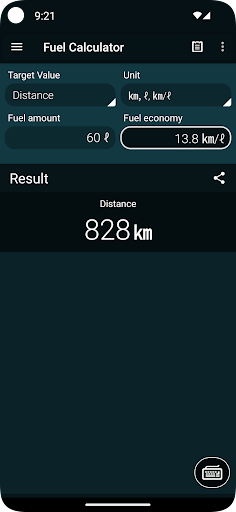 Fuel economy Calculator Screen 2
