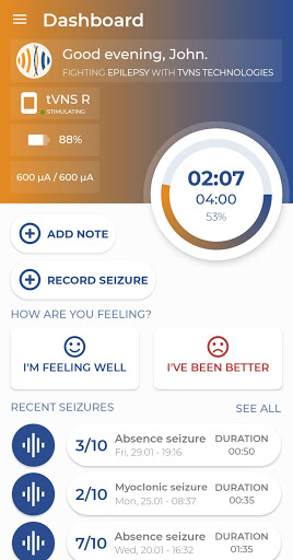 Android application tVNS Patient screenshort