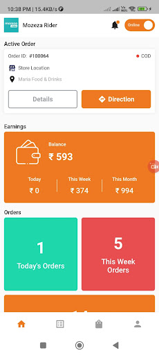 Mozeza Rider app Screen 3