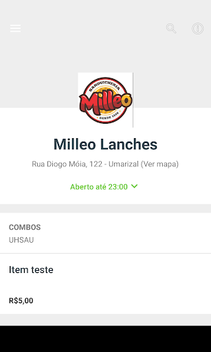 Android application Milleo Lanches screenshort