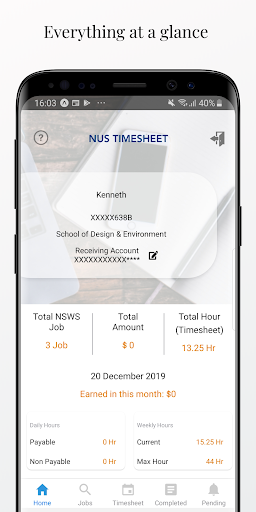 Android application NUS Timesheet screenshort