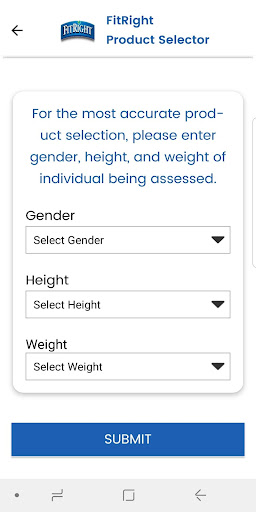 Android application FitRight Product Selector screenshort