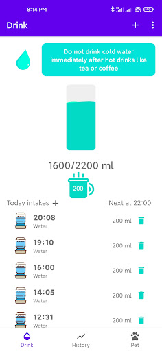 Android application Hydrated.me screenshort