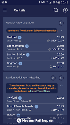 Android application On Rails train times & widget screenshort