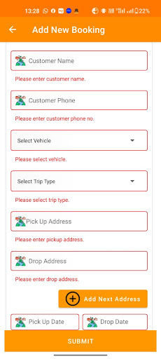 MyTrip Cab Vendor Screen 2