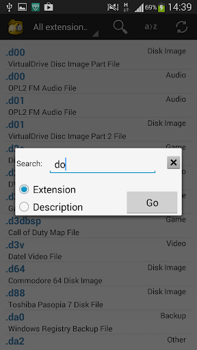 File Extensions list Screen 3