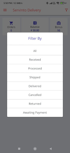 Servinto Delivery App Screen 3
