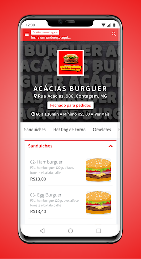 Android application Acácias Burguer screenshort