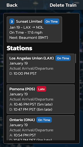 Amtraker | Amtrak Tracker Screen 2